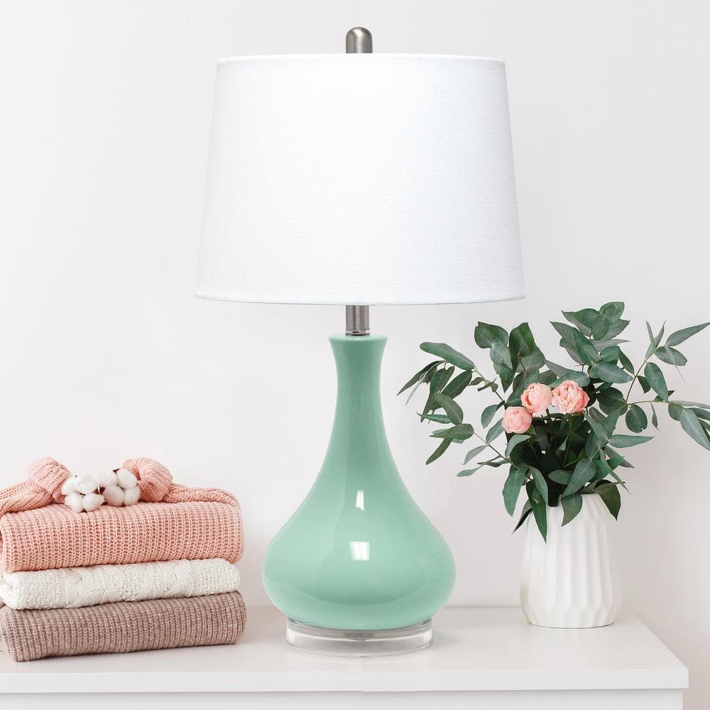 Aqua Ceramic Droplet Table Lamp with Fabric Shade