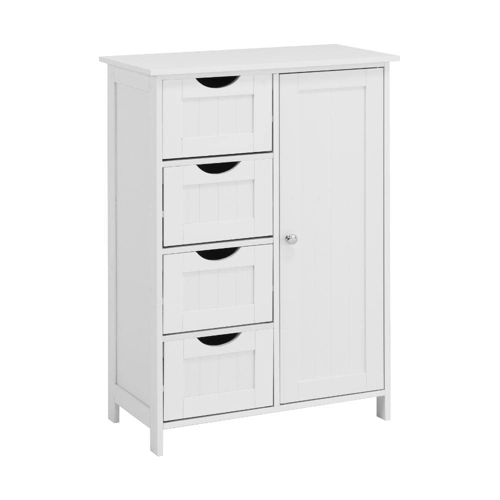 White Bathroom Storage Cabinet Floor Cabinet with Adjustable Shelf and Drawers