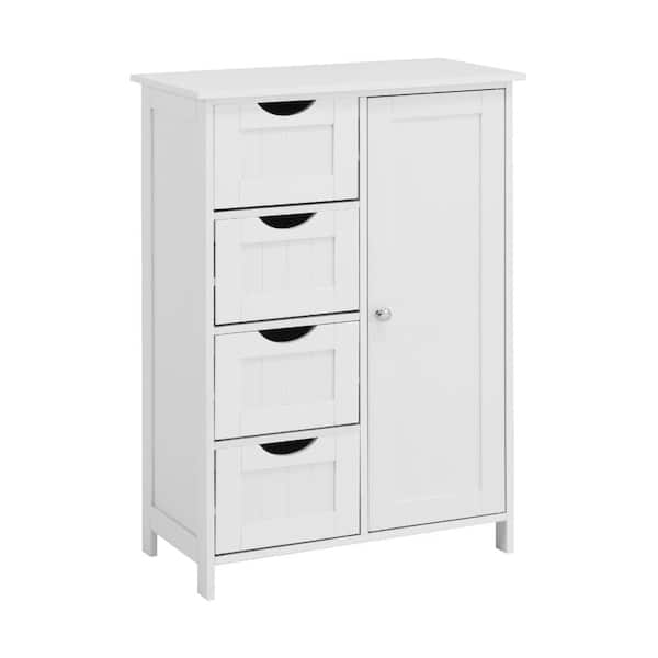 White Bathroom Storage Cabinet Floor Cabinet with Adjustable Shelf and Drawers