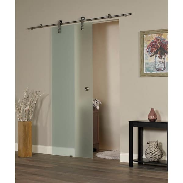 38 in. x 97 in. Ice Glass Sliding Barn Door with Hardware
