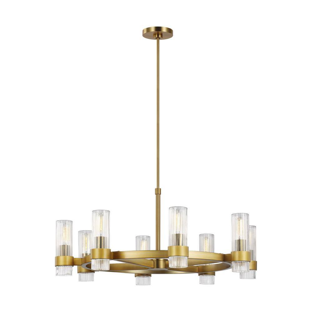 Geneva 33" Modern Rustic Burnished Brass Chandelier with Clear Glass Shades