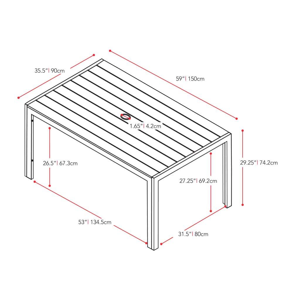 Sun Bleached Gray Aluminum Outdoor Dining Table