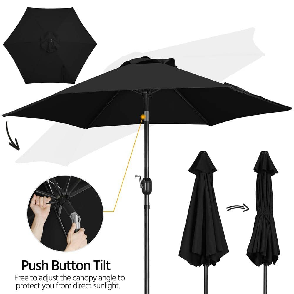7.5 ft Black Metal Market Patio Umbrella with Crank Lift