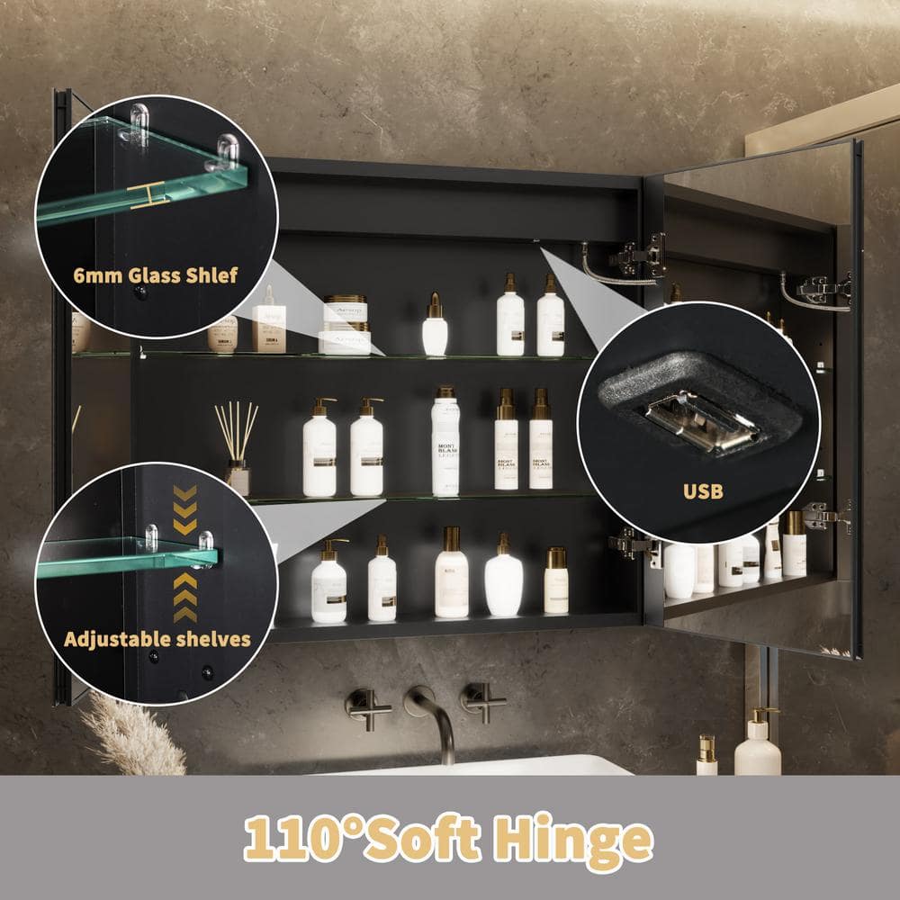 30" x 26" Black Aluminum LED Medicine Cabinet with Mirror