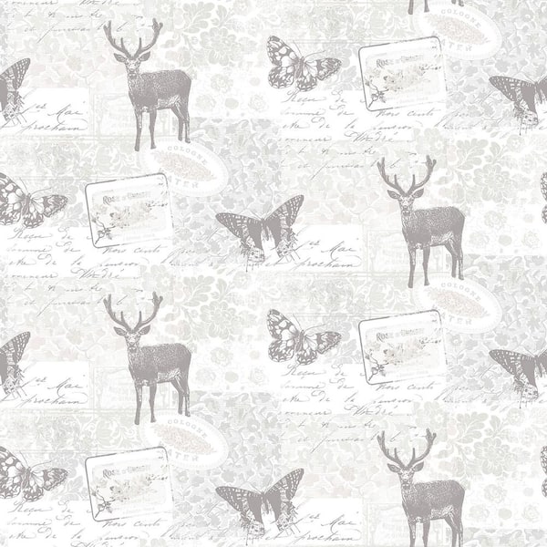 Unbranded Nordic Elements Grey Wildlife Motif Matte Finish Non-Pasted Non-Woven Wallpaper Sample