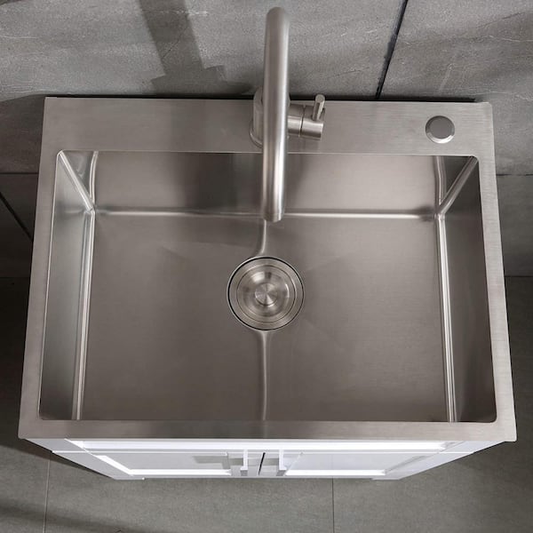 FORCLOVER 23.5 in. Bath Vanity with Stainless Steel Top – White