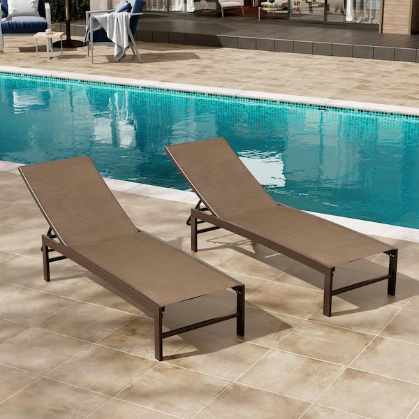Crestlive Products Brown 2-Piece Aluminum Adjustable Outdoor Chaise Lounge