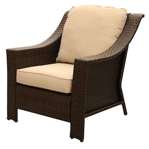 Meadow Dark Aluminum Frame Wicker Outdoor Lounge Club Chair with Beige Cushions (2-Pack)