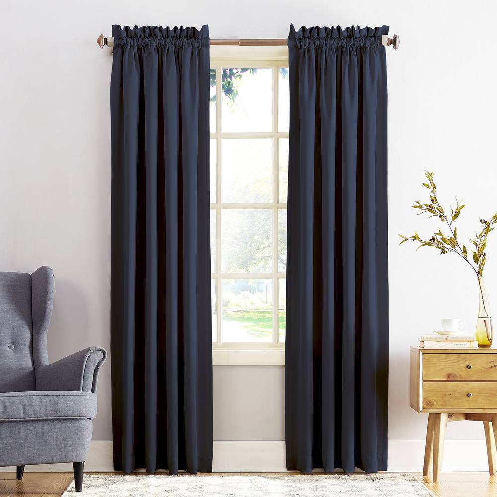 Sun Zero Gregory Navy Polyester 54 in. W x 108 in. L Rod Pocket Room Darkening Curtain (Single ...