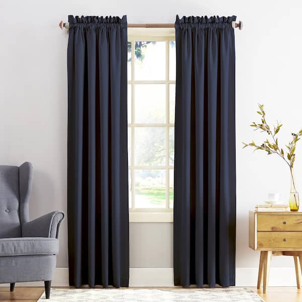 Sun Zero Gregory Navy Polyester 54 in. W x 108 in. L Rod Pocket Room Darkening Curtain (Single Panel)