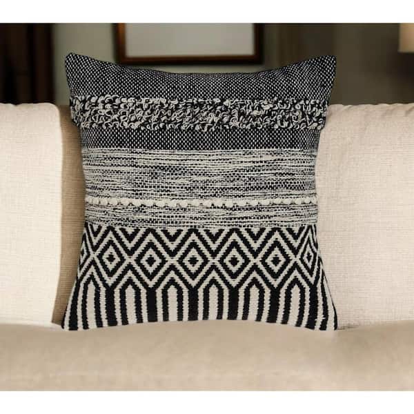 HomeRoots Beige, Black Striped Polyester 18 in. x 18 in. Throw Pillow