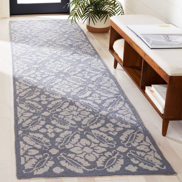 Chelsea 3 ft. x 10 ft. Blue Damask Runner Rug