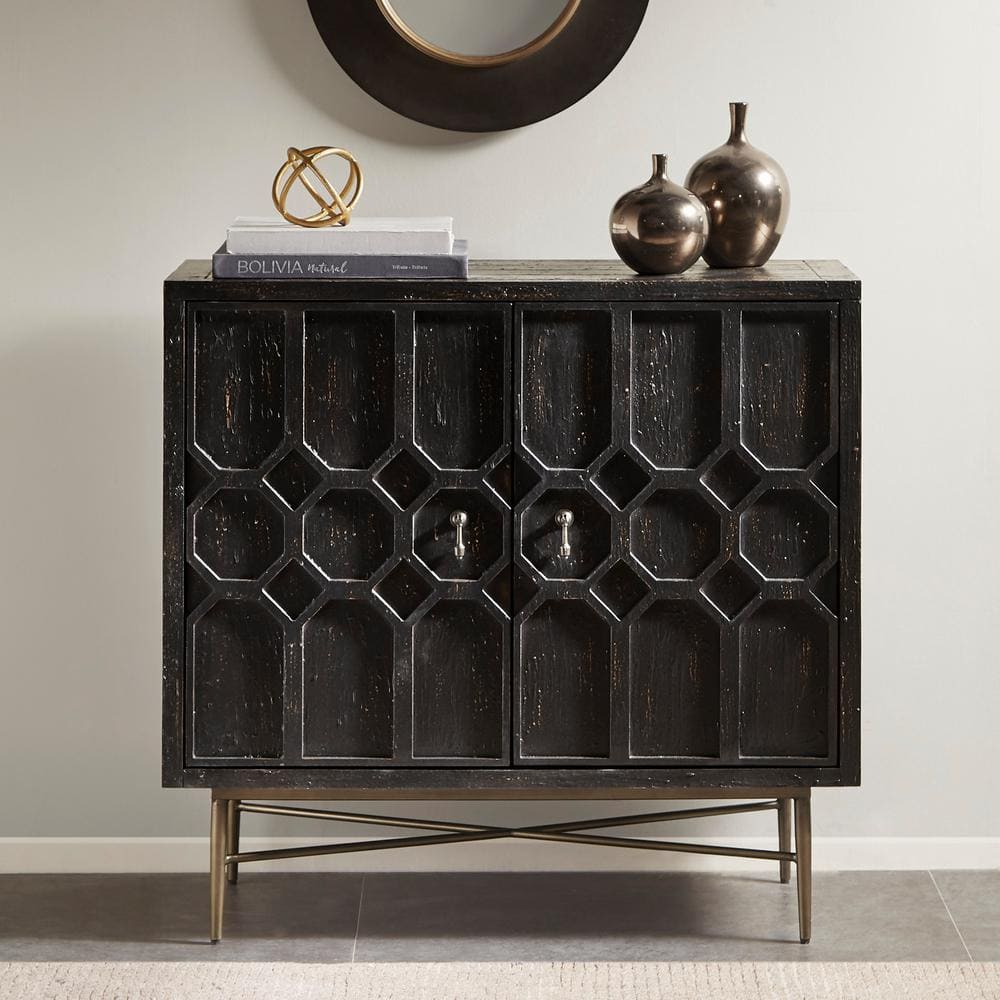 Hanley Black MDF and Metal 2-Door Accent Cabinet