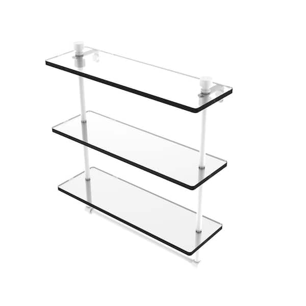 Allied Brass Foxtrot 16 in. x 5 in. x 18 in. Matte White Triple Tiered Glass Shelf with Integrated Towel Bar