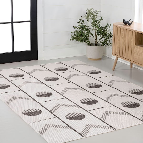 Soren Modern Geometric Cream/Black 8 ft. x 10 ft. Indoor/Outdoor Area Rug