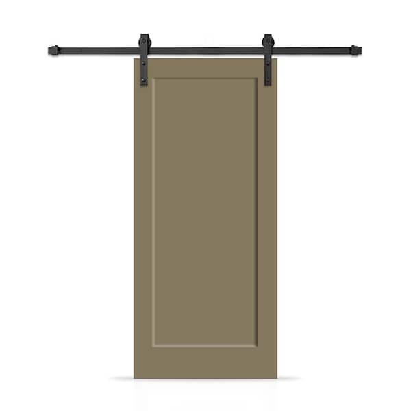 CALHOME 30 in. x 84 in. 1-Panel Shaker Hollow Core Olive Green Painted Composite Interior Sliding Barn Door with Hardware Kit