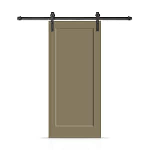 38 in. x 96 in. 1-Panel Shaker Hollow Core Olive Green Painted Composite Interior Sliding Barn Door with Hardware Kit