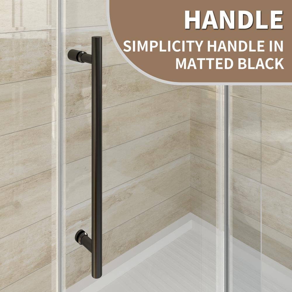 Matte Black Frameless Sliding Shower Door with Clear Glass