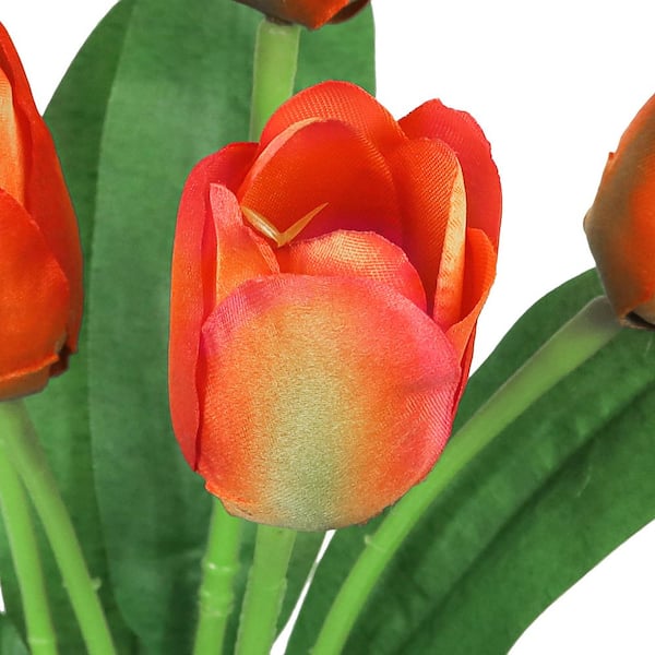 12 in. Orange Artificial Tulip Flower Stem Bush Bouquet (Set-6)