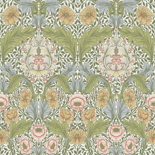 Green Myrtle Floral Ogee Wallpaper