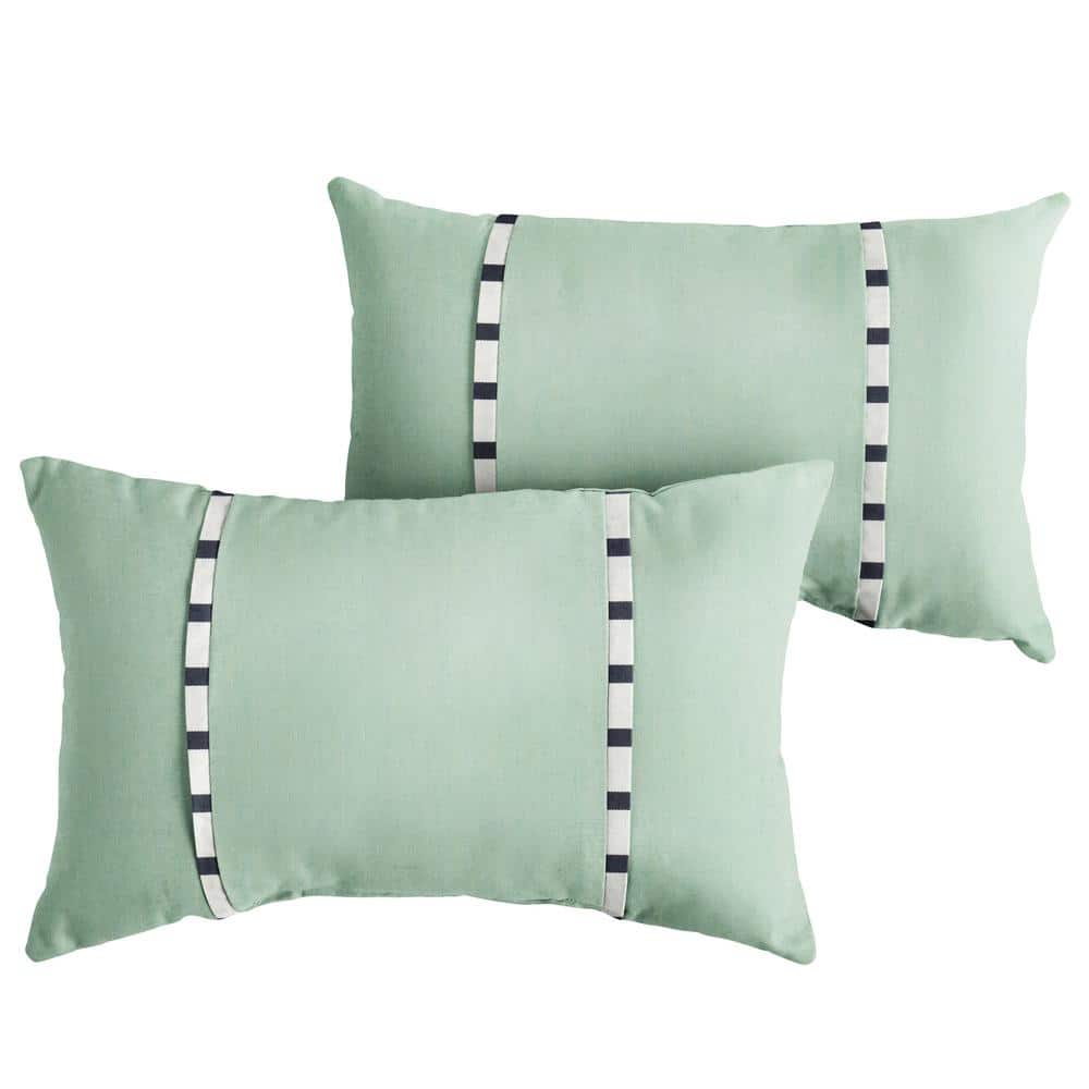 Sunbrella Spa Green with Blue Stripes Rectangular Outdoor Knife Edge Lumbar