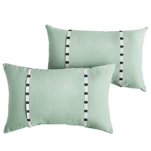 Sunbrella Spa Green with Blue Stripes Rectangular Outdoor Knife Edge Lumbar Pillows (2-Pack)