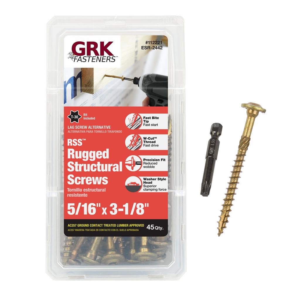 GRK Fasteners 5/16 in. x 3-1/8 in. Star Drive Washer Head Rugged Structural  Wood Screw (45-Pack) 112221 The Home Depot