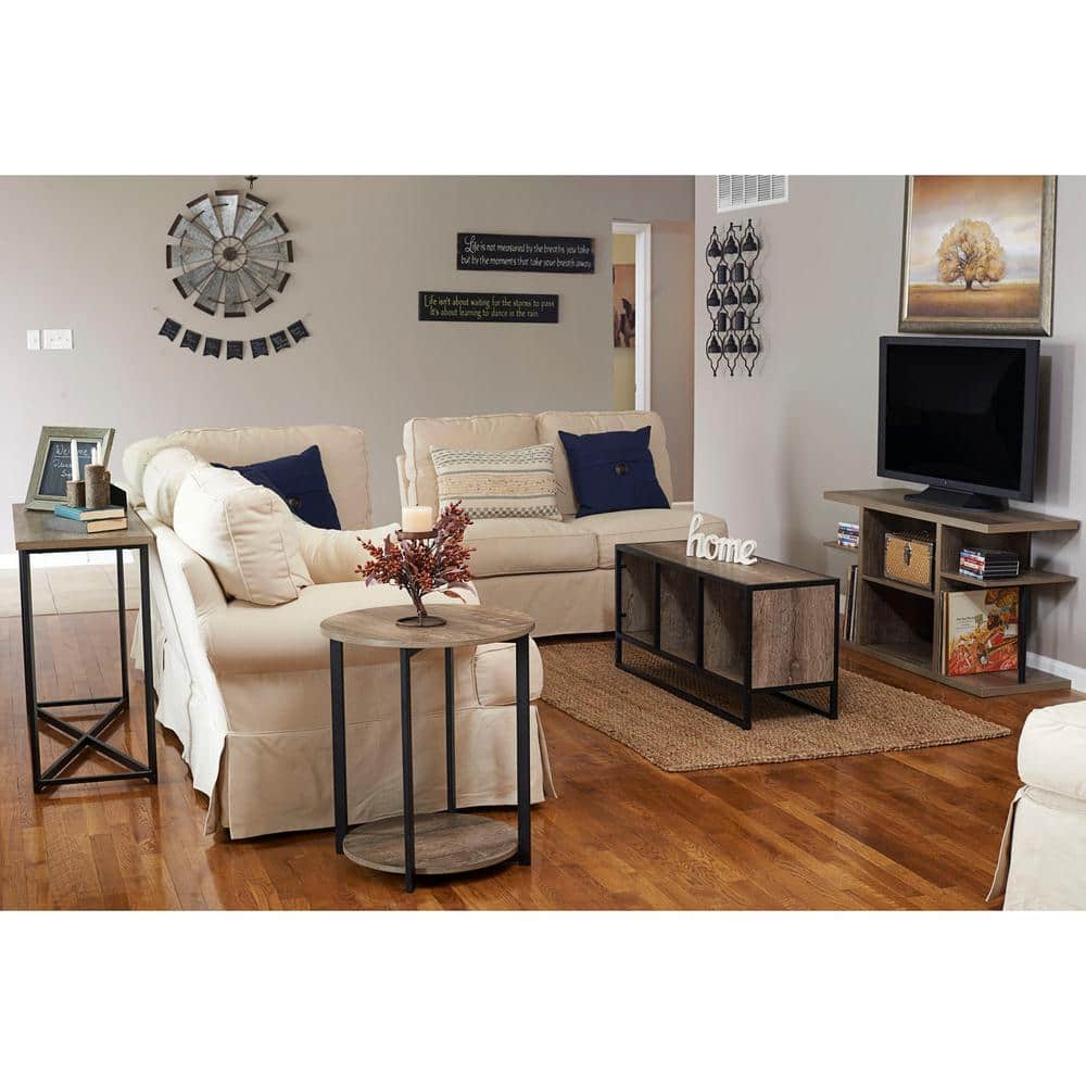 Ashwood and Metal 44" Narrow Console Table with Glass Accent