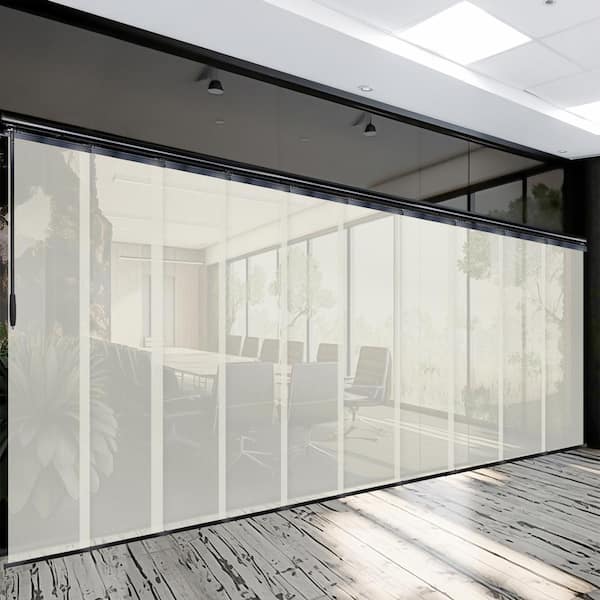 EMOH Ashy Mesh 120 in. - 218 in. W x 116 in. L Adjustable 10-Panel Black Double Rail Panel Track with 23.5 in. Slates