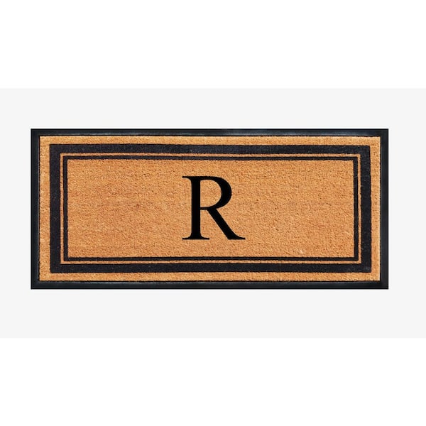 A1HC Markham Picture Frame Black/Beige 30 in. x 60 in. Coir and Rubber Flocked Large Outdoor Monogrammed R Door Mat