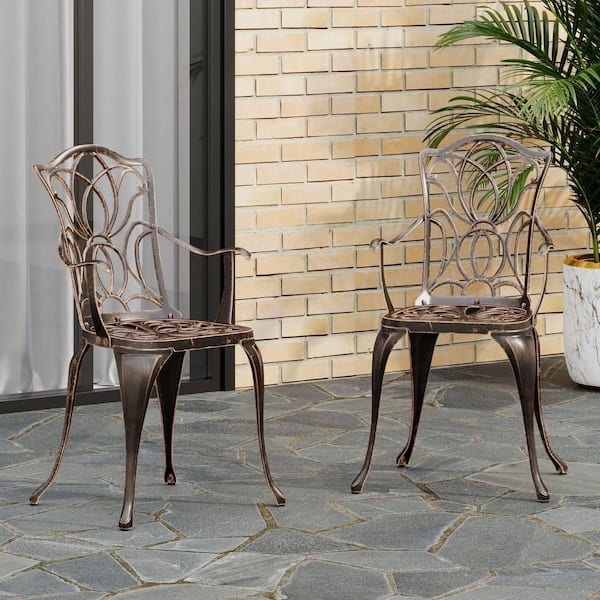 Anky Copper Aluminum Outdoor Lounge Chair, Farmhouse Dining Chair, Black Copper (Set of 2)