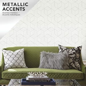Stripped Hexagon White And Grey Geometric Vinyl Peel & Stick Wallpaper Roll (Covers 28.18 Sq. Ft.)