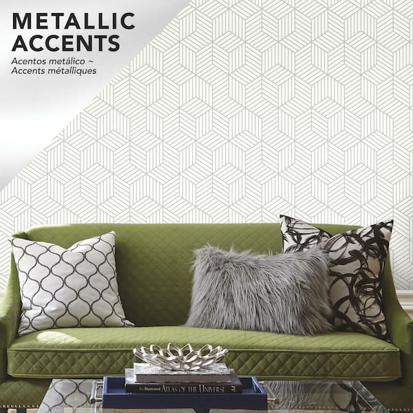 Stripped Hexagon White And Grey Geometric Vinyl Peel & Stick Wallpaper Roll (Covers 28.18 Sq. Ft.)