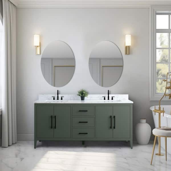 Vanity Art 72 in. W x 22 in. D x 34 in. H Double Sink Bathroom Vanity Cabinet in Vintage Green with Engineered Marble Top