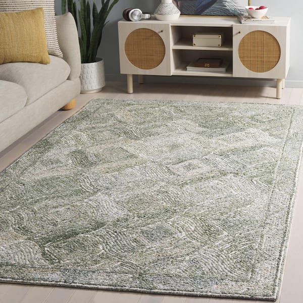 Marquee 8 ft. x 10 ft. Green/Ivory Distressed Gradient Geometric Area Rug