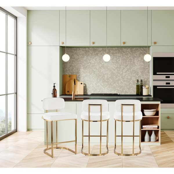 Demi Mid-Back 35 in. H Cream Fabric & Gold Metal Fixed-Height Counter Stool (Set of 2)