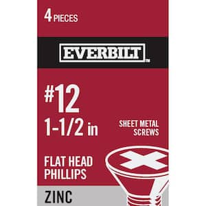 #12 x 1-1/2 in. Phillips Flat Head Zinc Plated Sheet Metal Screw (4-Pack)