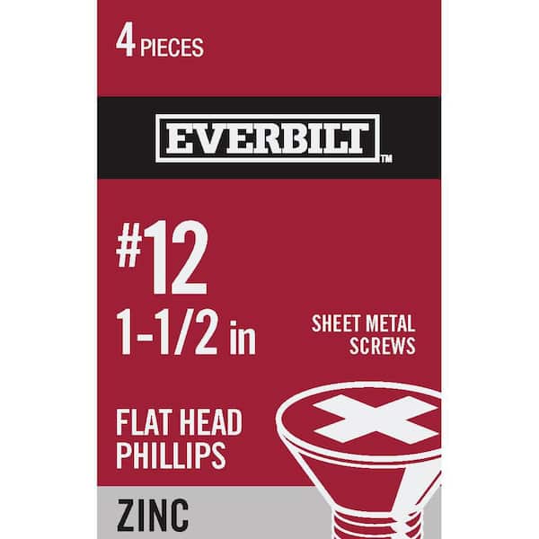 Everbilt #12 x 1-1/2 in. Zinc Plated Phillips Flat Head Sheet Metal Screw (4-Pack)