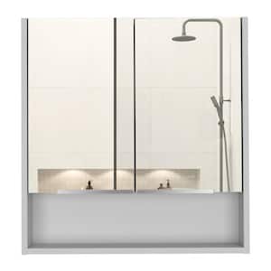 23.6 in. W x 24.6 in. H White Rectangular Wood Recessed or Surface Mount Medicine Cabinet with Mirror