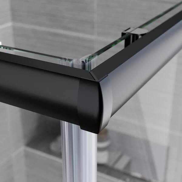 Unbranded - 34 in. W x 72 in. H Square Double Sliding Framed Corner Shower Enclosure in Matte Black Finish with Clear Glass