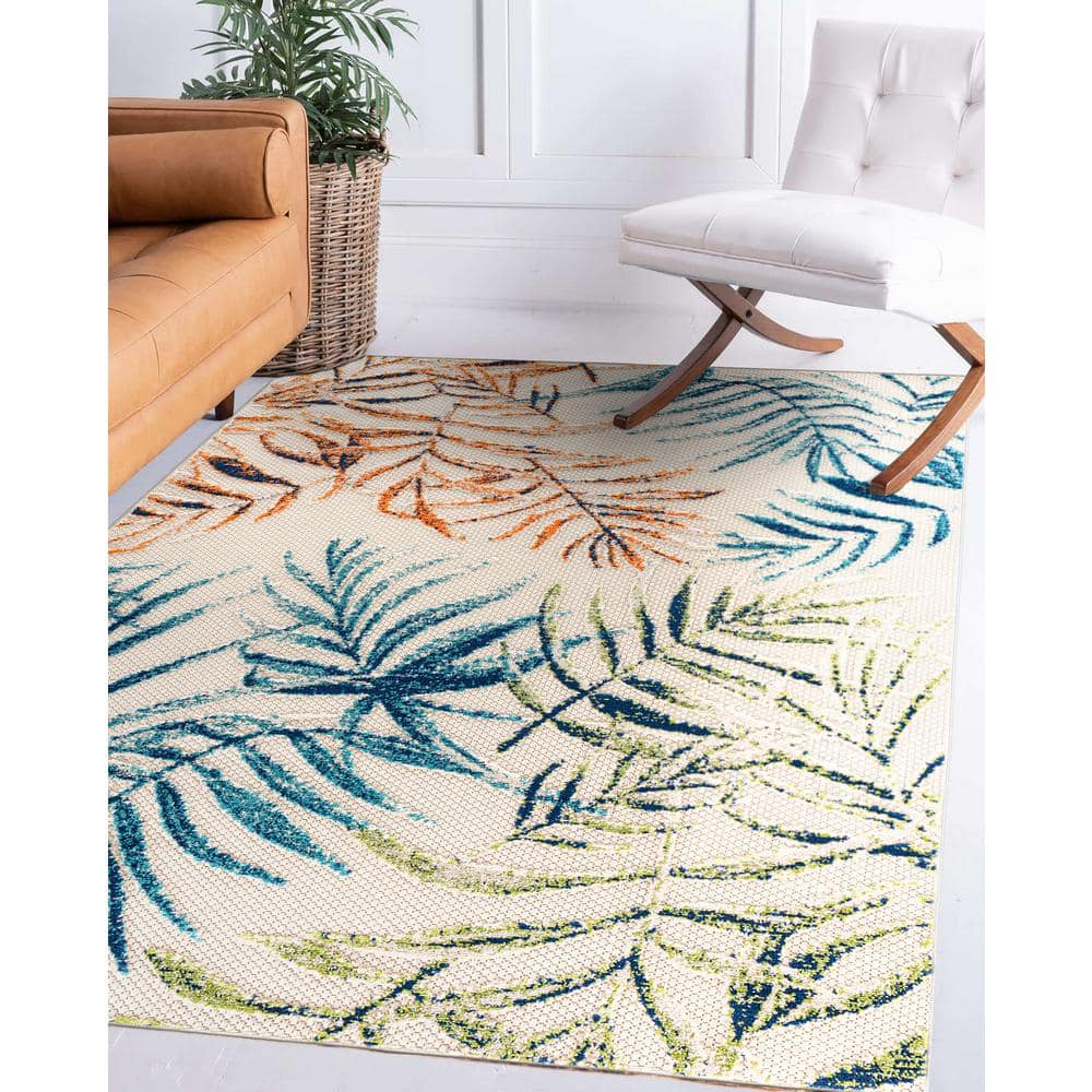 Bahama Palm Frond Floral Multicolor Synthetic 5' x 7' Indoor/Outdoor Area Rug
