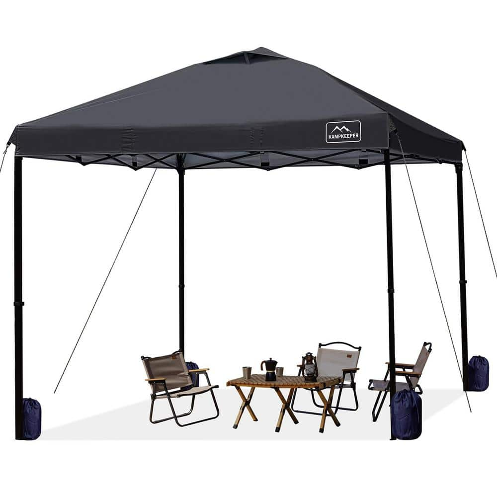 10 ft. x 10 ft. Pop Up Commercial Canopy Tent Waterproof Shade with Adjustable Legs Air Vent Carry Bag and Sandbags KK 9595 BK The Home Depot