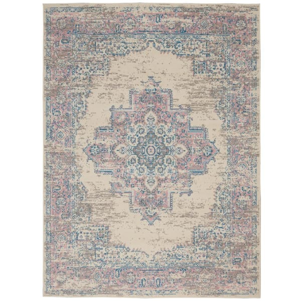 Nourison Grafix Ivory/Pink 6 ft. x 9 ft. Persian Medallion Transitional Area Rug