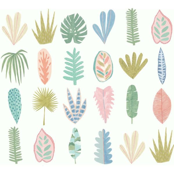 OhPopsi Leaf Boogie Pastel Multi-Colored Tropical Mix Wallpaper Sample