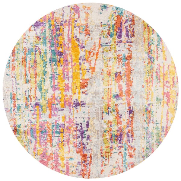 SAFAVIEH Madison Beige/Yellow 7 ft. x 7 ft. Abstract Gradient Round Area Rug