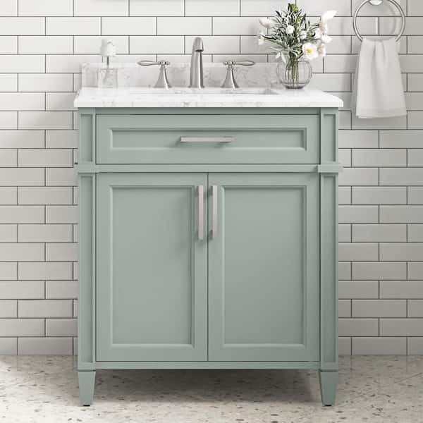 Caville 30 in. Single Sink Sage Green Bath Vanity with Carrara Marble Top (Assembled)