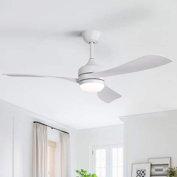 52 in. Indoor/Outdoor White LED Downrod Ceiling Fan with Light Kits, Reversible DC Motor and Remote Control