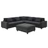 Harper & Bright Designs 128 in. Chenille Sectional Sofa in. Black with Oversized Ottoman, Hidden Armrest Storage, Cup Holders, Charging Ports GTT059AAB