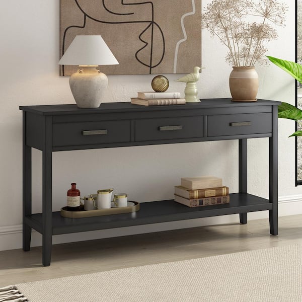 Harper & Bright Designs 59.1 in. Black Rectangle Wood Console Table ...