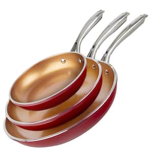 3-Piece Aluminum Ti-Ceramic Nonstick Frying Pan Set in Red (8 in., 10 in., and 12 in.)